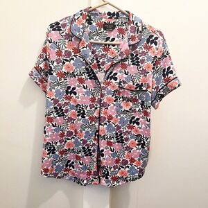 Kate Spade Floral Pajama Top Large Button Front‎ Colorful Short Sleeve Lounge